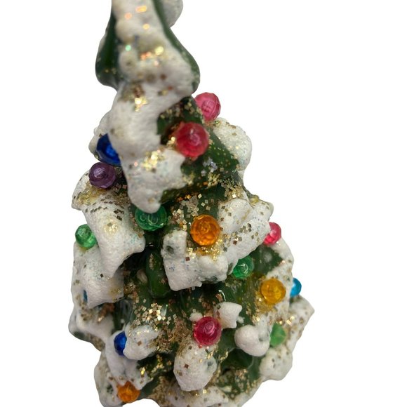 Ceramic Christmas Tree Snowcapped Multicolored Lights Winter Holiday Festive Nos - Picture 3 of 5